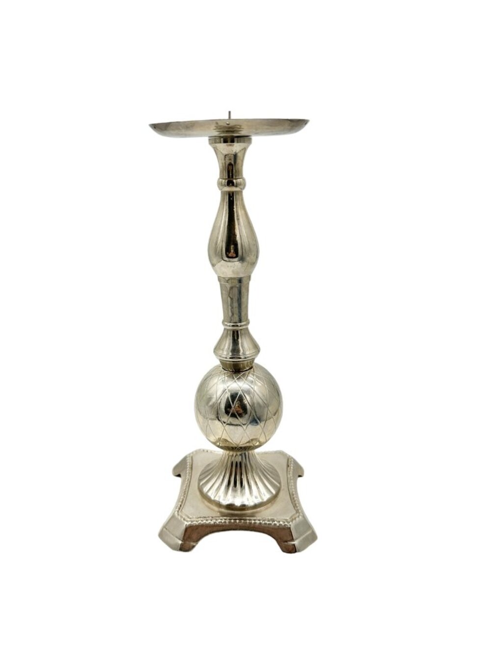 Elegant Silver Plated Candle Holder With Ornate Detailing And Fluted Base